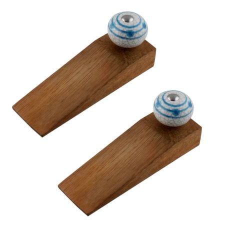 2 Pieces Blue Striped Dotted Cackle Wooden Door Stopper